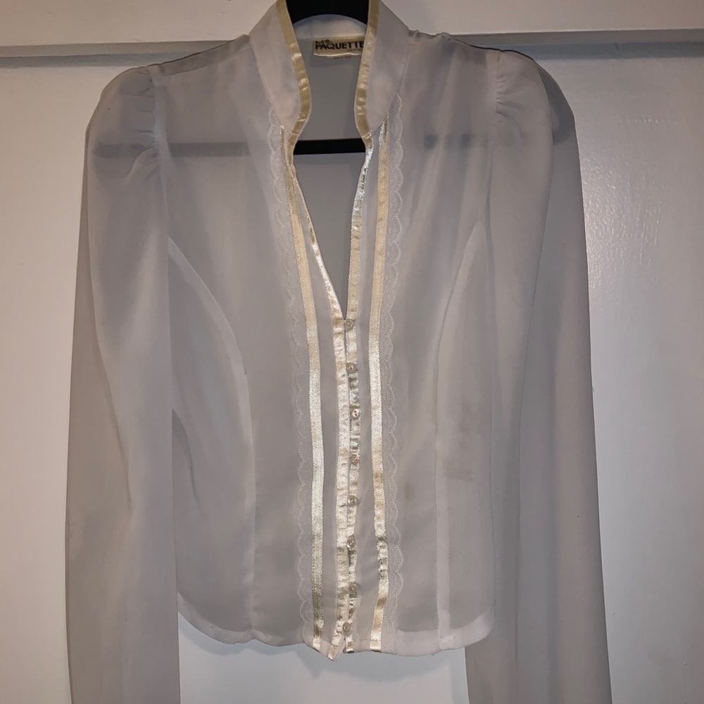 Long sleeve white sheer lace top